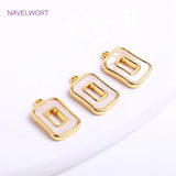 14K Plating Square Charms For Jewelry, Natural Shell Hollow Square Pendants
