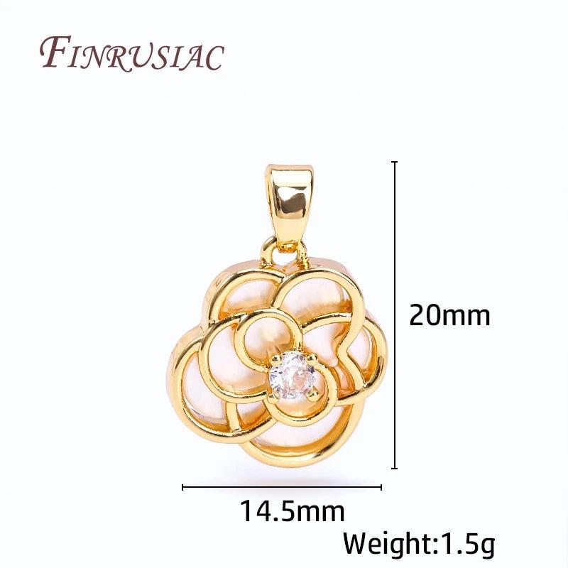18K Plated Hollow Flower Pendants, Zircon Natural Shell Charms
