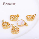 18K Plated Hollow Flower Pendants, Zircon Natural Shell Charms