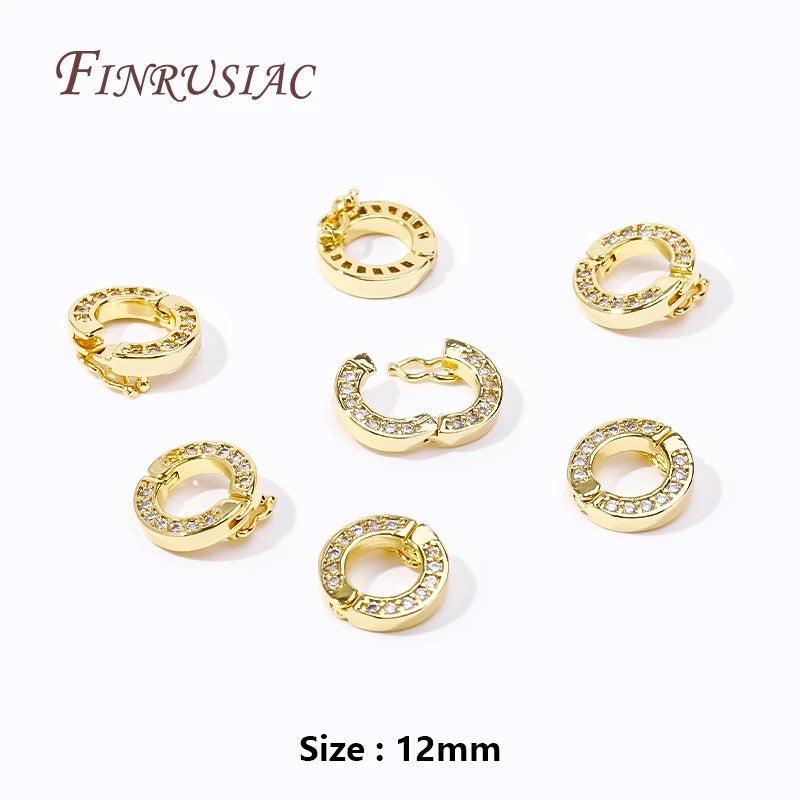 18K Plated Zircon Round Connect Charms Pendants Clasps DIY Necklace Accessories