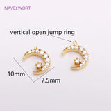 Moon Charm Pendants, 14K Plated Zircon Inlaid Crescent Moon for Jewelry Making