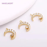 Moon Charm Pendants, 14K Plated Zircon Inlaid Crescent Moon for Jewelry Making