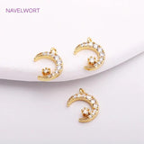 Moon Charm Pendants, 14K Plated Zircon Inlaid Crescent Moon for Jewelry Making