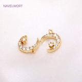Moon Charm Pendants, 14K Plated Zircon Inlaid Crescent Moon for Jewelry Making