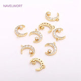 Moon Charm Pendants, 14K Plated Zircon Inlaid Crescent Moon for Jewelry Making