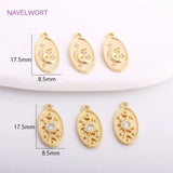 14K Oval Charm Brass Metal Sun/Moon/Star Pendants with Zircon Inlay