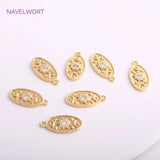 14K Oval Charm Brass Metal Sun/Moon/Star Pendants with Zircon Inlay