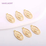 14K Oval Charm Brass Metal Sun/Moon/Star Pendants with Zircon Inlay