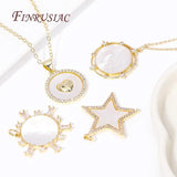 Brass Rhinestone Star/Round Charms 18K Plated Shells Pendants