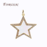 Brass Rhinestone Star/Round Charms 18K Plated Shells Pendants