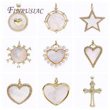 Brass Rhinestone Star/Round Charms 18K Plated Shells Pendants