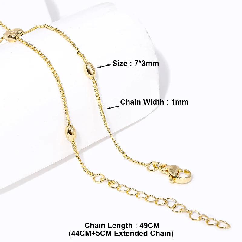 18K Plated Brass Metal Beaded Rice Bead Chain Necklace