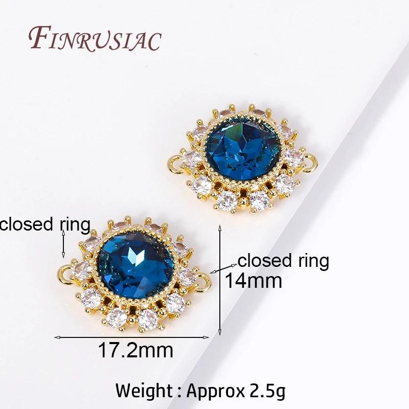 18K Plated Zircon Inlay Round Connect Charms Pendants
