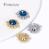 18K Plated Zircon Inlay Round Connect Charms Pendants