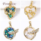 18K Plated Abalone Shell Round/Heart Charms Dragonfly Pendant
