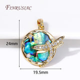 18K Plated Abalone Shell Round/Heart Charms Dragonfly Pendant