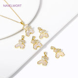 18K Plated Zircon Bowknot Bear Pendant Natural Shell Charms