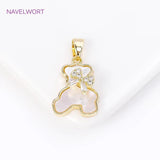 18K Plated Zircon Bowknot Bear Pendant Natural Shell Charms