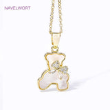 18K Plated Zircon Bowknot Bear Pendant Natural Shell Charms