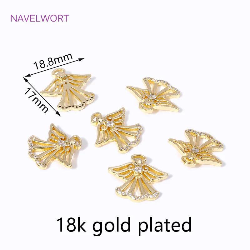 Zircon Charms 18K Brass Angel Pendant For DIY Jewelry