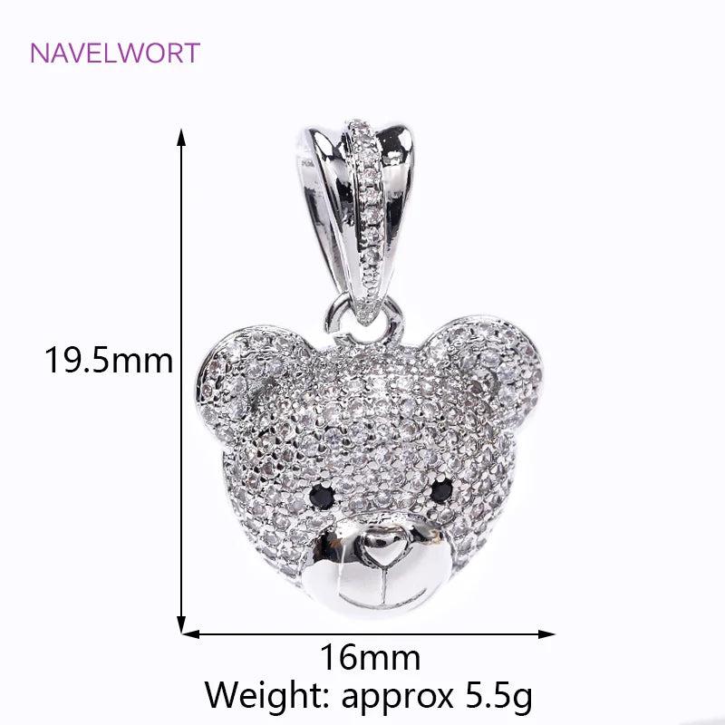 Rhodium Plated Zircon Bear Head Charms Pendant for Necklace DIY