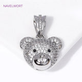 Rhodium Plated Zircon Bear Head Charms Pendant for Necklace DIY