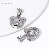 Rhodium Plated Zircon Bear Head Charms Pendant for Necklace DIY