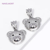 Rhodium Plated Zircon Bear Head Charms Pendant for Necklace DIY
