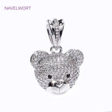 Rhodium Plated Zircon Bear Head Charms Pendant for Necklace DIY