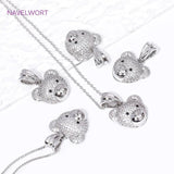 Rhodium Plated Zircon Bear Head Charms Pendant for Necklace DIY