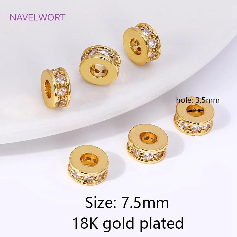7.5mm Zircon Spacer Beads, 18K Plated, DIY Bracelet Parts