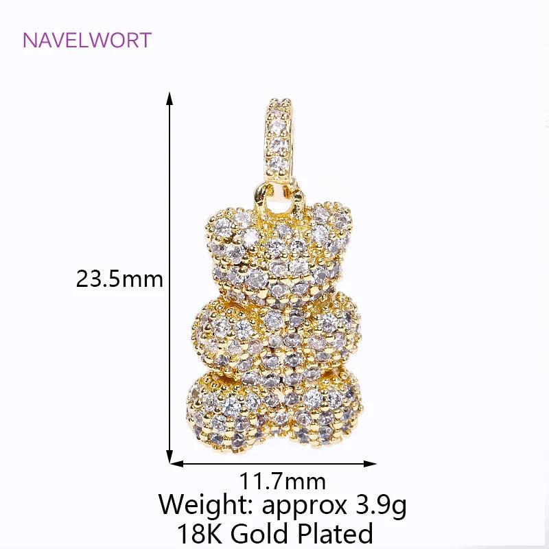 18K Plated Bear Pendant with Zircon for Necklaces