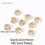 Square Spacer Beads w/ Zircon Inlay, 18K Plating, DIY Jewelry Mak