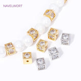 Square Spacer Beads w/ Zircon Inlay, 18K Plating, DIY Jewelry Mak