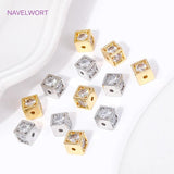 Square Spacer Beads w/ Zircon Inlay, 18K Plating, DIY Jewelry Mak