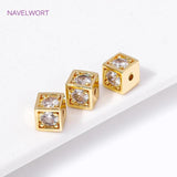 Square Spacer Beads w/ Zircon Inlay, 18K Plating, DIY Jewelry Mak