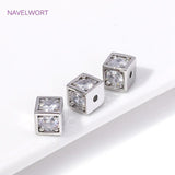 Square Spacer Beads w/ Zircon Inlay, 18K Plating, DIY Jewelry Mak