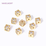 Square Spacer Beads w/ Zircon Inlay, 18K Plating, DIY Jewelry Mak