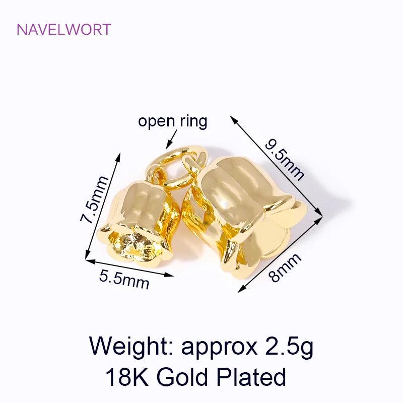 18K Plated Brass Double Bell Orchid Charms Pendant for Jewelry Making