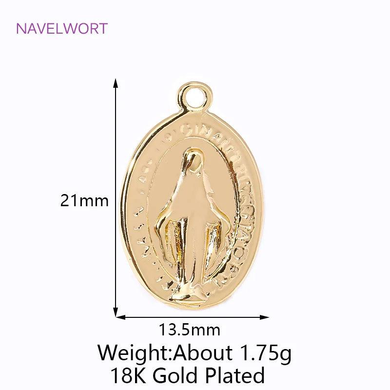 18K Plated Virgin Mary Pendant Oval Charm DIY Necklace Jewelry Making