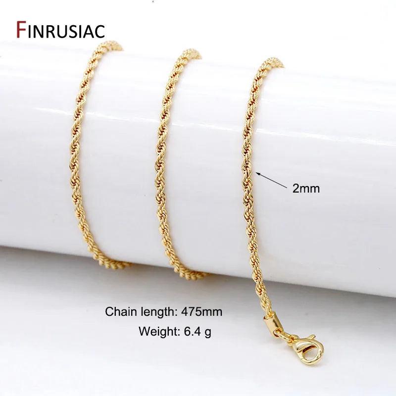 14k Plated Twist Chain 1.2mm/2mm Necklace Chain DIY Jewelry Accessories