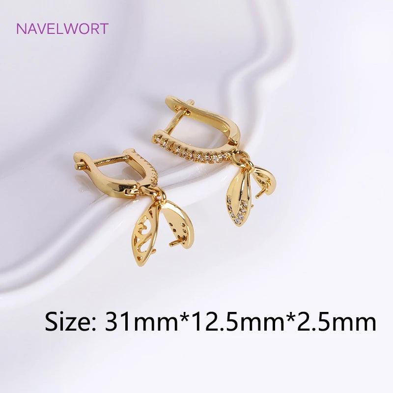 Zircon Inlaid U Earring Clasp Findings, Brass Metal Hook Clamp