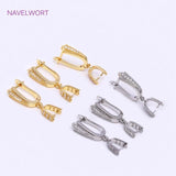 Zircon Inlaid U Earring Clasp Findings, Brass Metal Hook Clamp