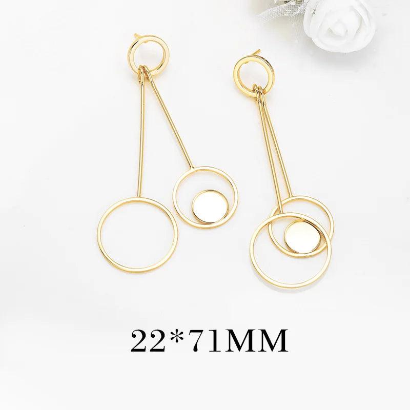 4PCS 10x77MM 24K Plated Brass Round with Rod Charm Stud Earrings