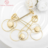 4PCS 10x77MM 24K Plated Brass Round with Rod Charm Stud Earrings