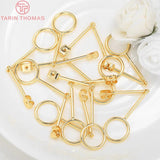 4PCS 10x77MM 24K Plated Brass Round with Rod Charm Stud Earrings