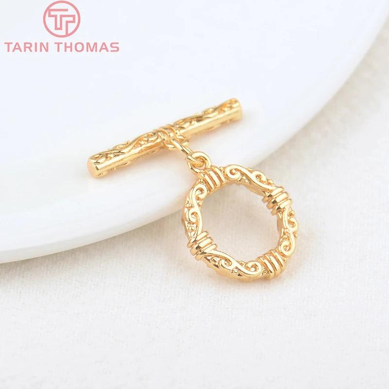 6 Sets 24K Plated Brass Round Bracelet Toggle Clasps