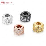 6PCS Brass/Zircon Cylinder Spacer Beads 6.5x8.5MM Jewelry DIY Findings