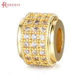 6PCS Brass/Zircon Cylinder Spacer Beads 6.5x8.5MM Jewelry DIY Findings