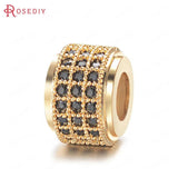 6PCS Brass/Zircon Cylinder Spacer Beads 6.5x8.5MM Jewelry DIY Findings